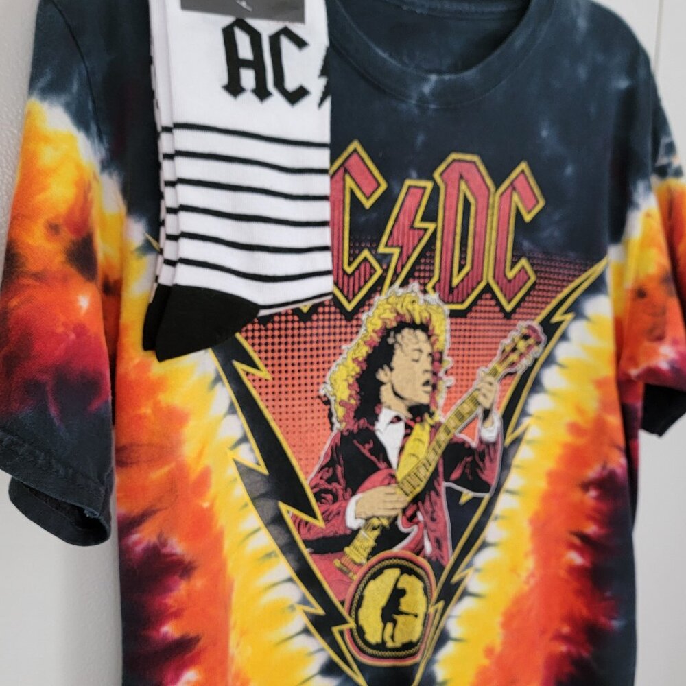 AC/DC Angus Young Lightning Tie-Dye T-Shirt by Liquid Blue Adult Size S